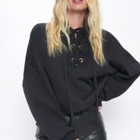 Project Social T Tops - Project Social T Black Lace-Up Sweatshirt